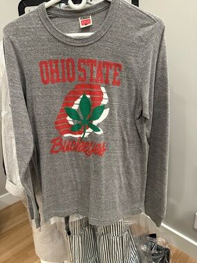 HOMAGE Gray Long-Sleeve Ohio State Buckeyes Tee with Red & Green Graphic